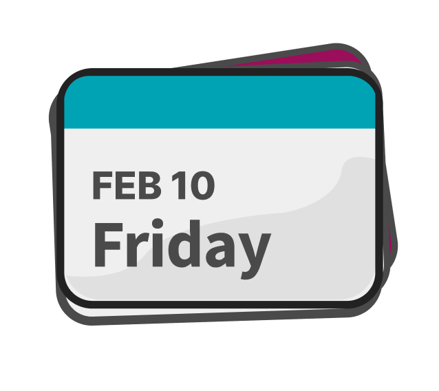 Card with February 10, Friday on it.