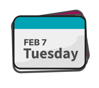 Card with February 7, Tuesday on it.